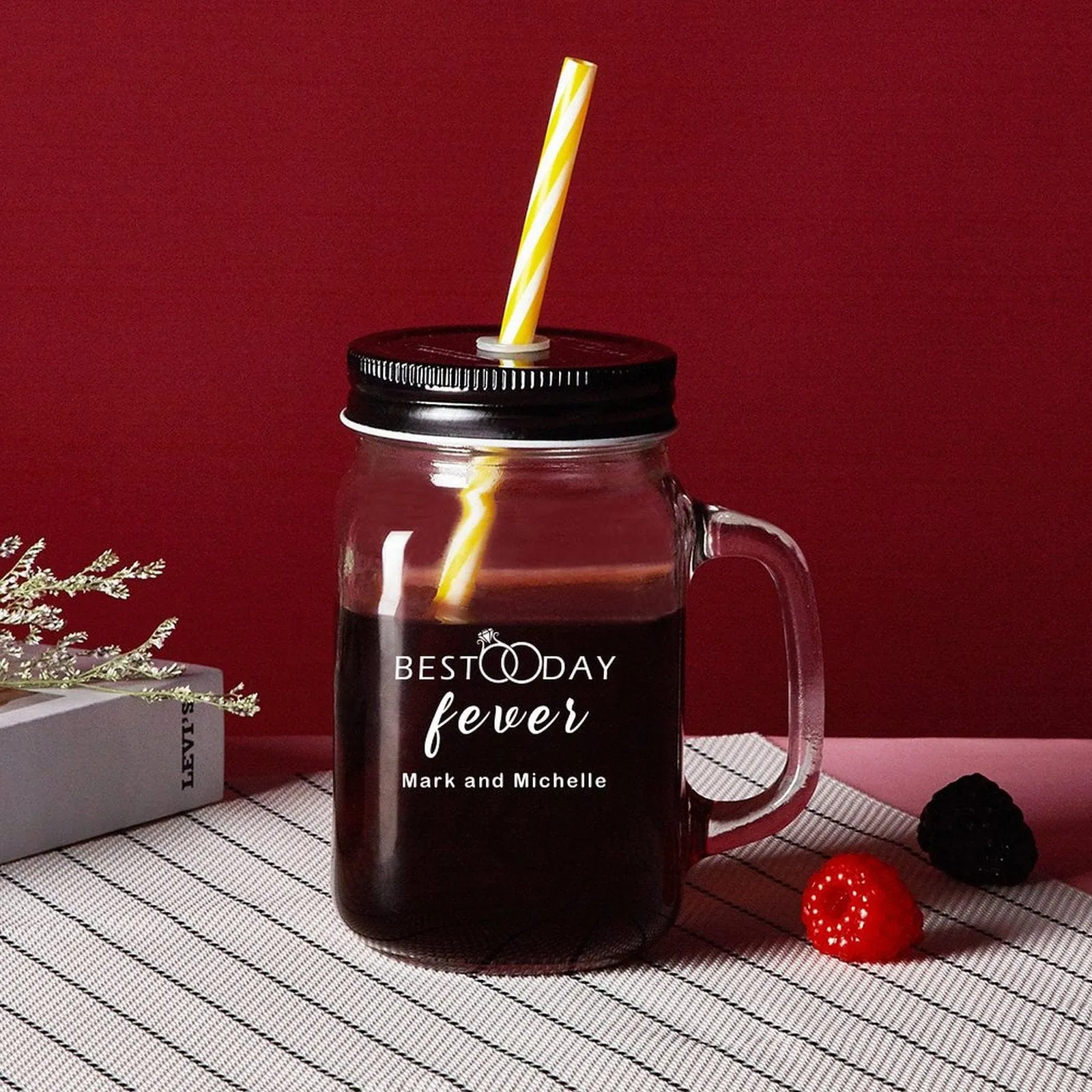 Custom Name 16OZ Mason Cup with Handle&Lid Personalized Drinking Glass Gift Mason Jar Wedding Gifts Favors