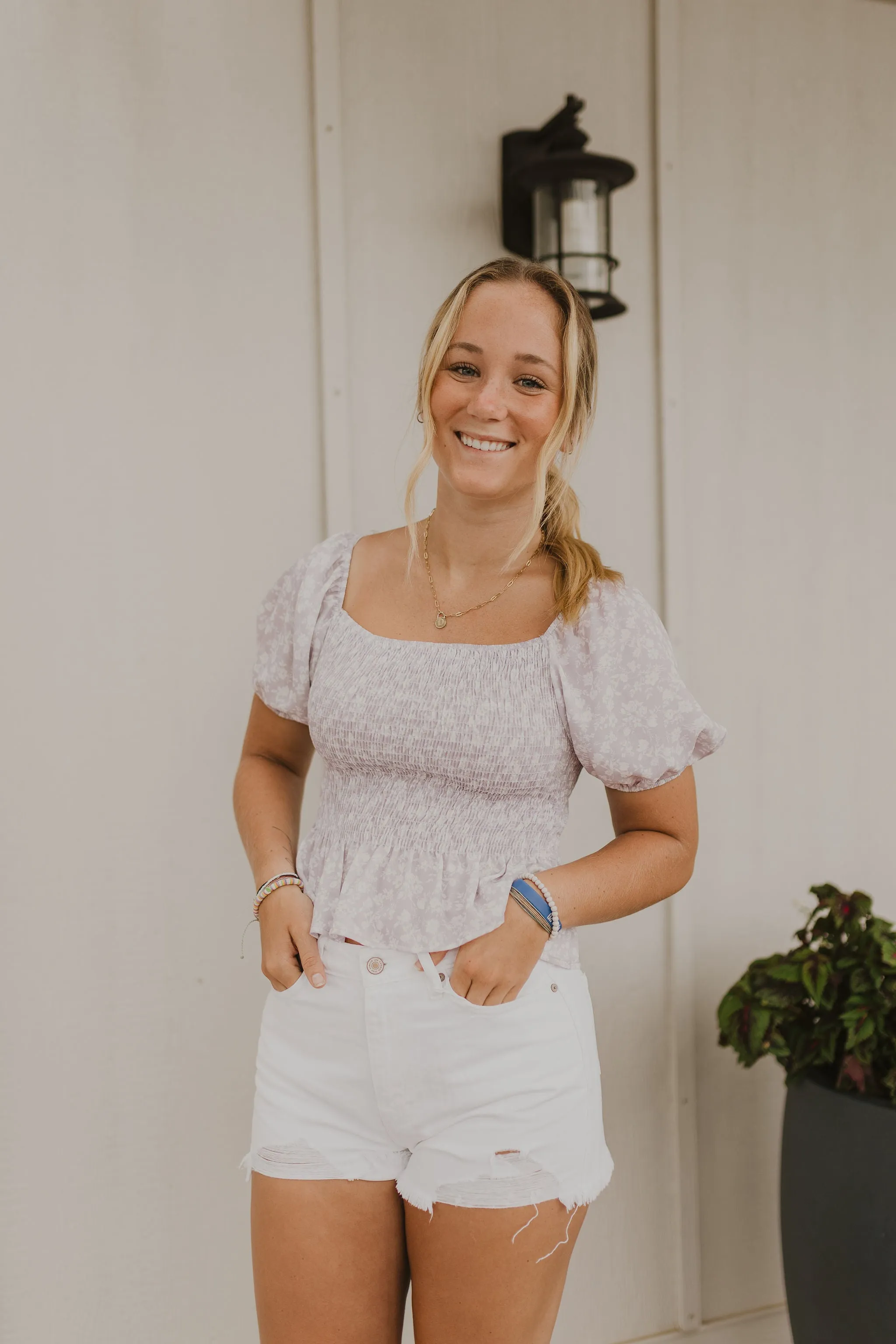 DELANEY WHITE DISTRESSED DENIM SHORTS