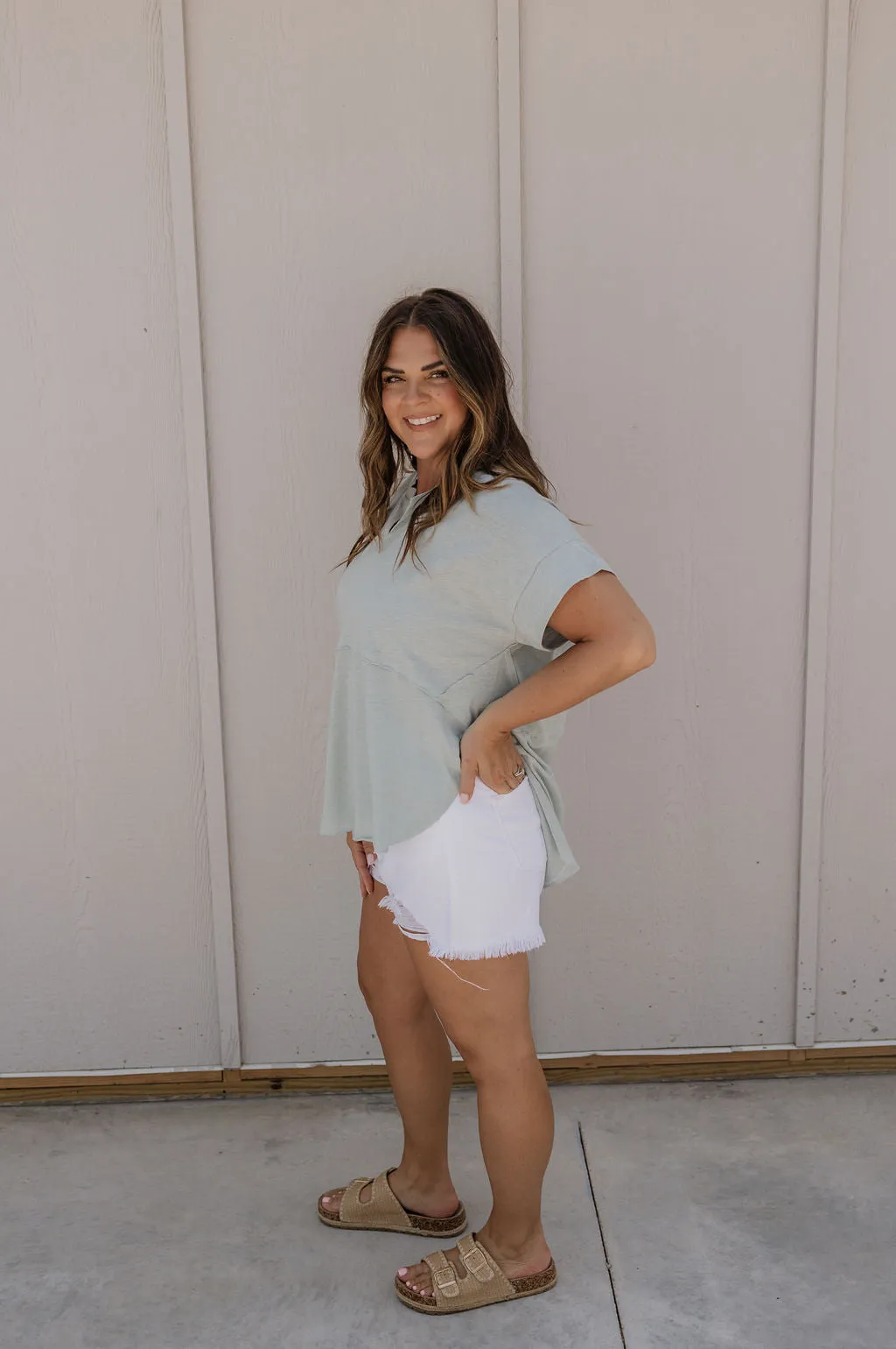 DELANEY WHITE DISTRESSED DENIM SHORTS