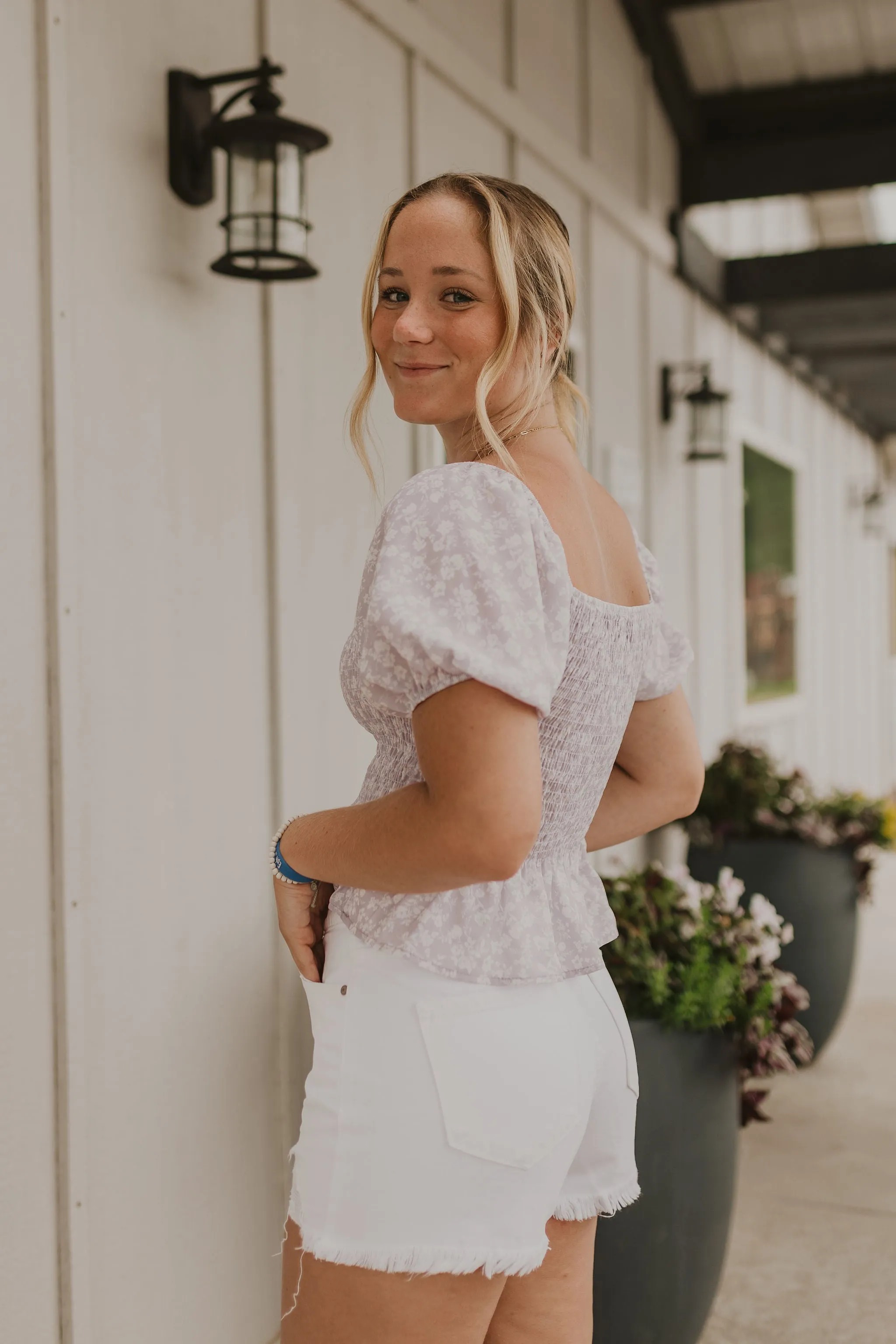 DELANEY WHITE DISTRESSED DENIM SHORTS