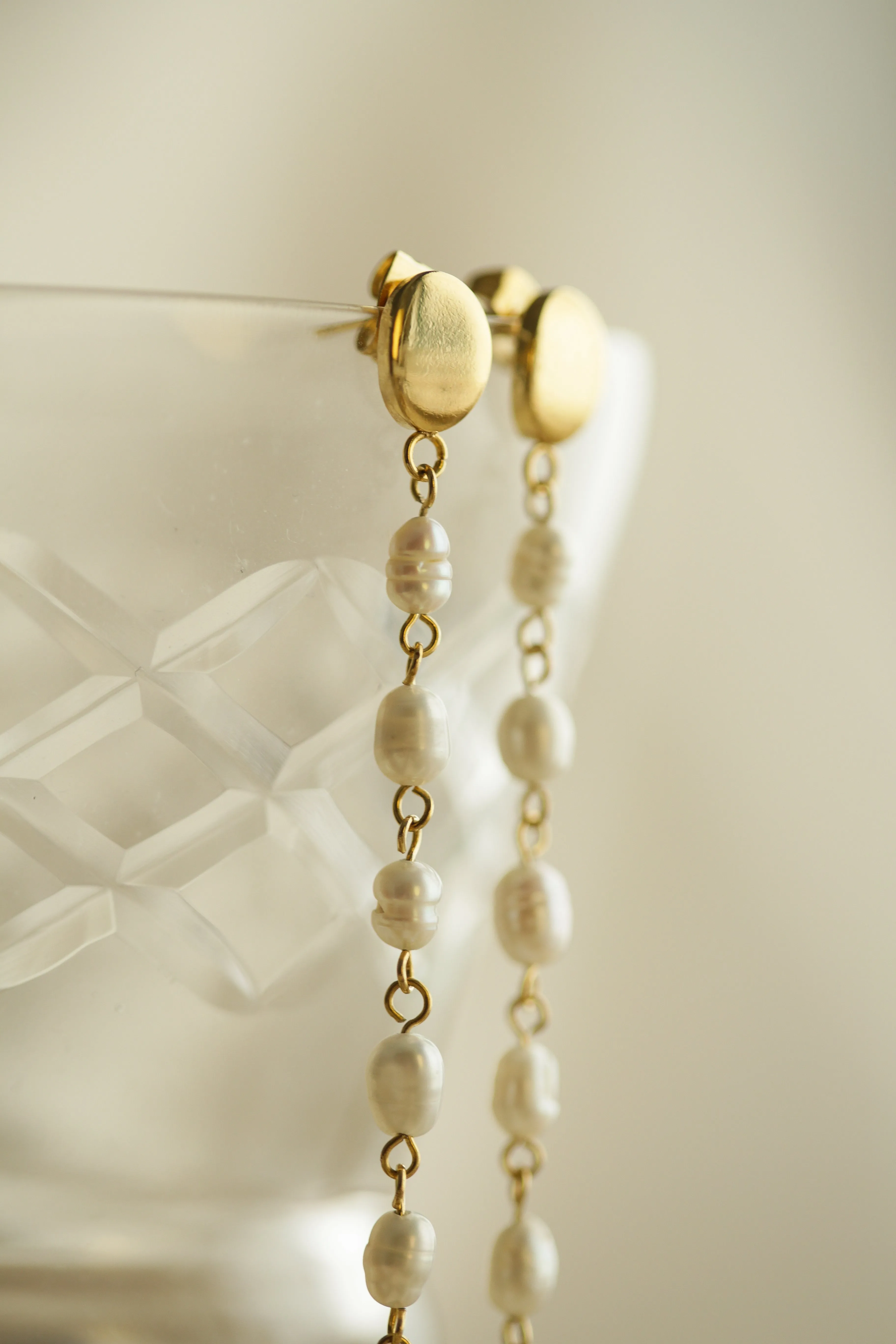 Delicate Freswater Pearls Long Earrings