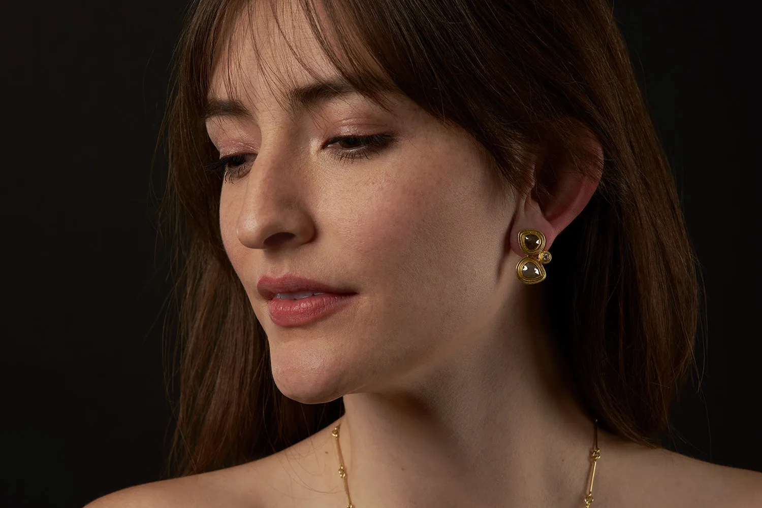 Double Layered Diamonds in Gold Earrings