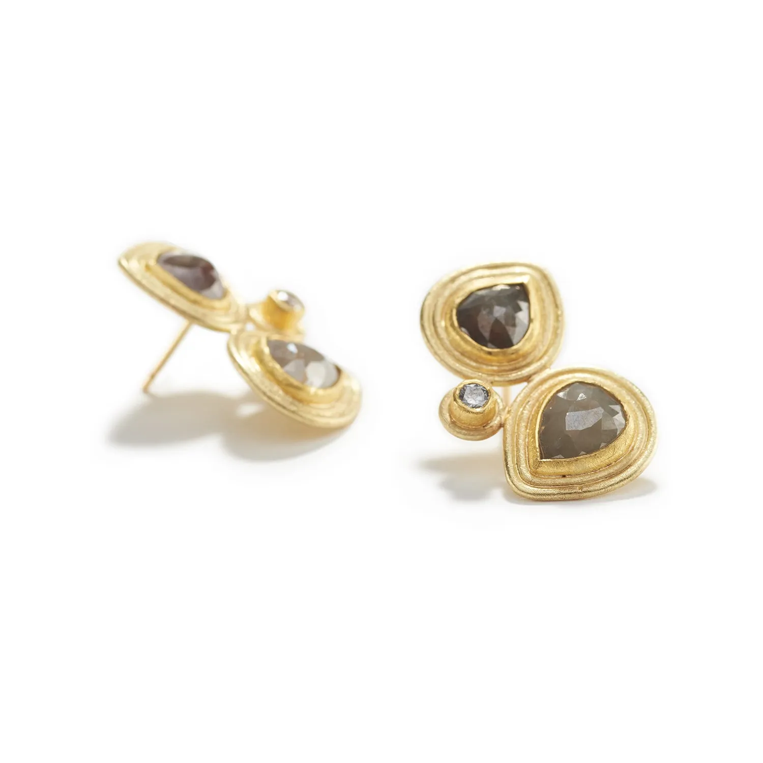 Double Layered Diamonds in Gold Earrings