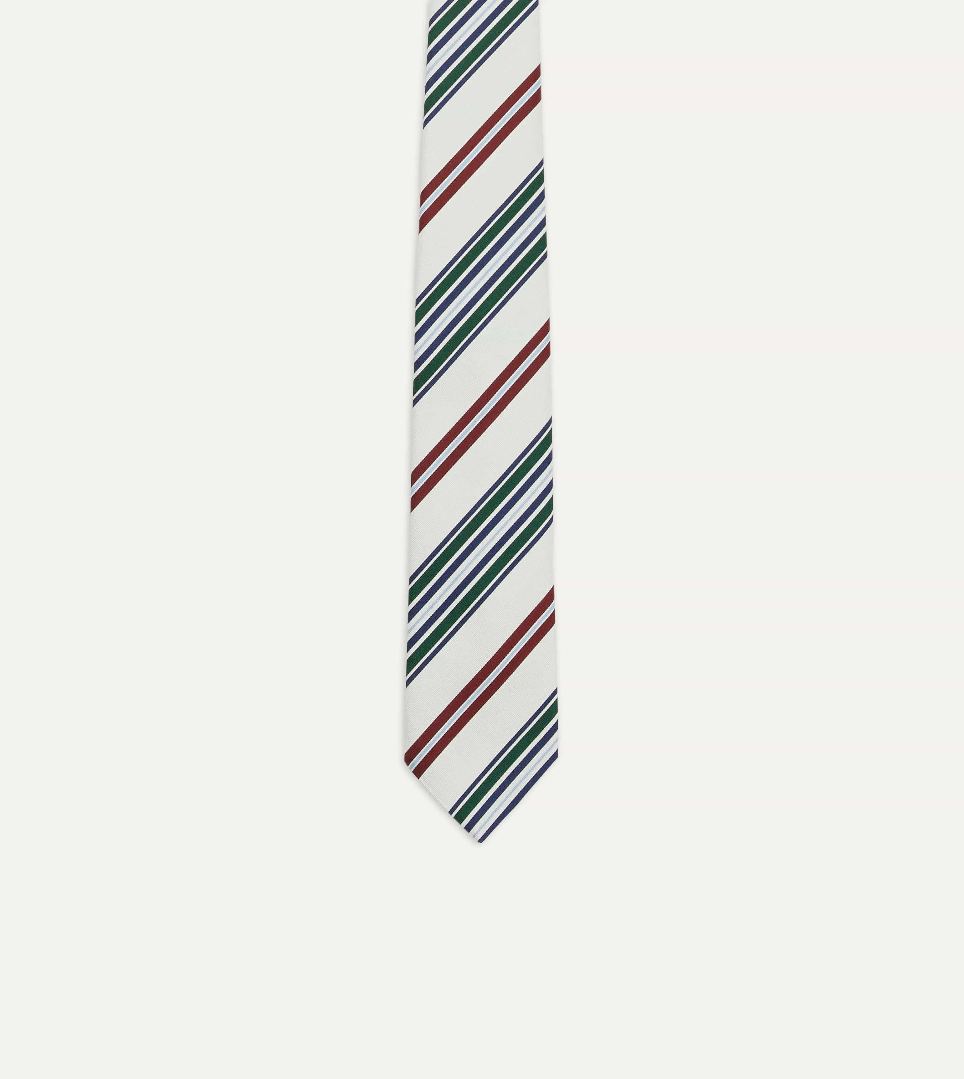 Ecru and Green Multi Stripe Mogador Tipped Tie