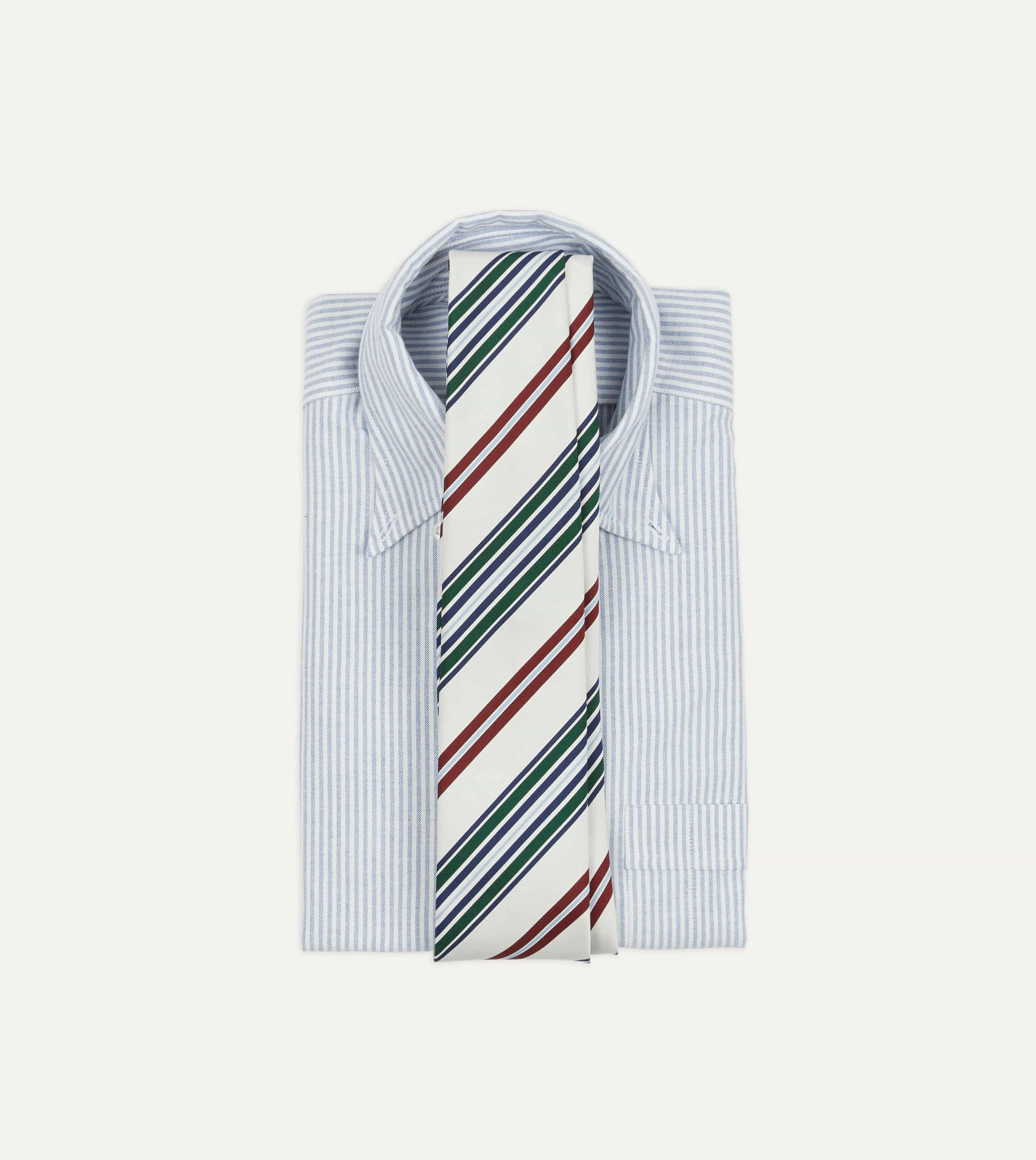 Ecru and Green Multi Stripe Mogador Tipped Tie