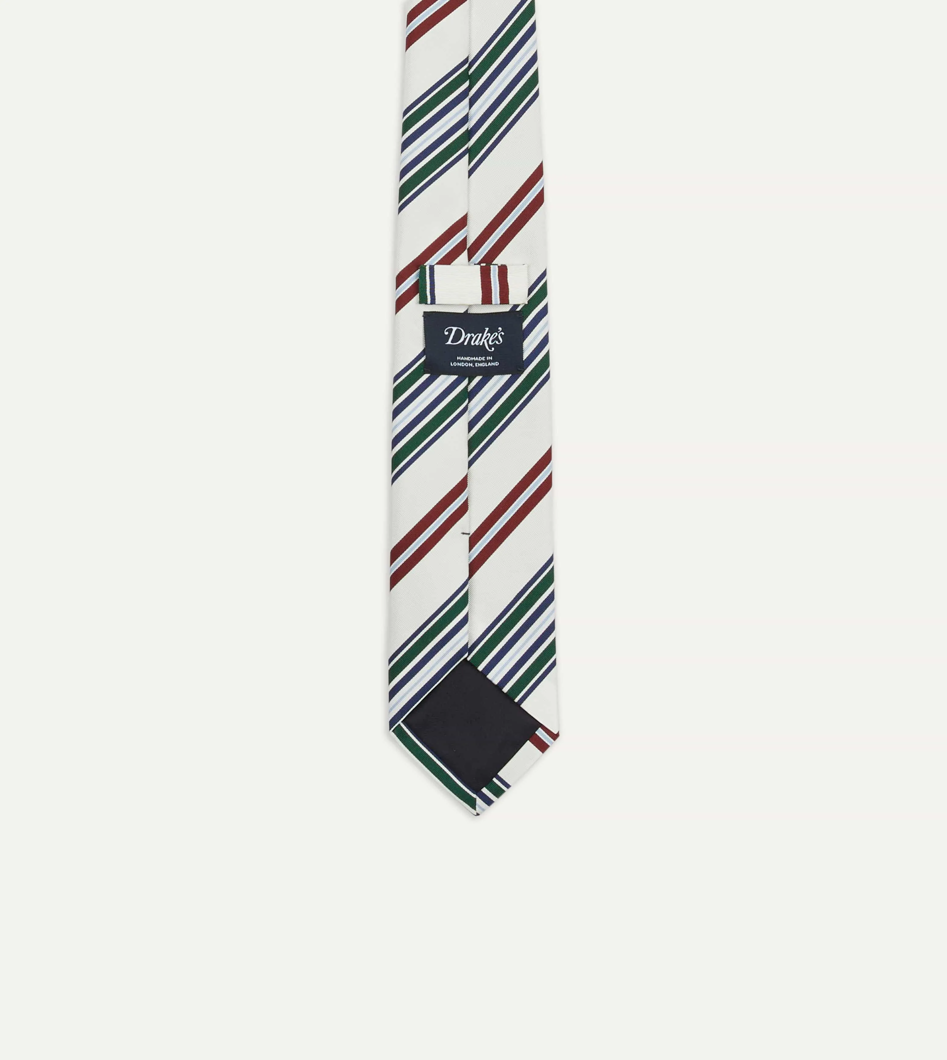 Ecru and Green Multi Stripe Mogador Tipped Tie