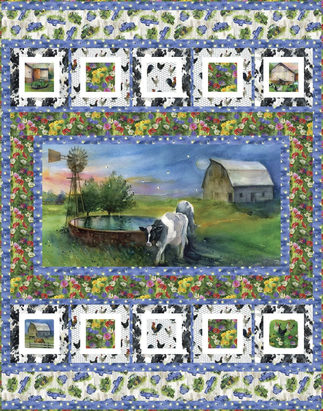 Fabric NIGHT ON THE FARM PANEL from Country Living Collection by John Keeling for 3 Wishes, # 21684-PNL-CTN-D