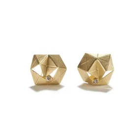 Folded Hexagon Gold Earrings