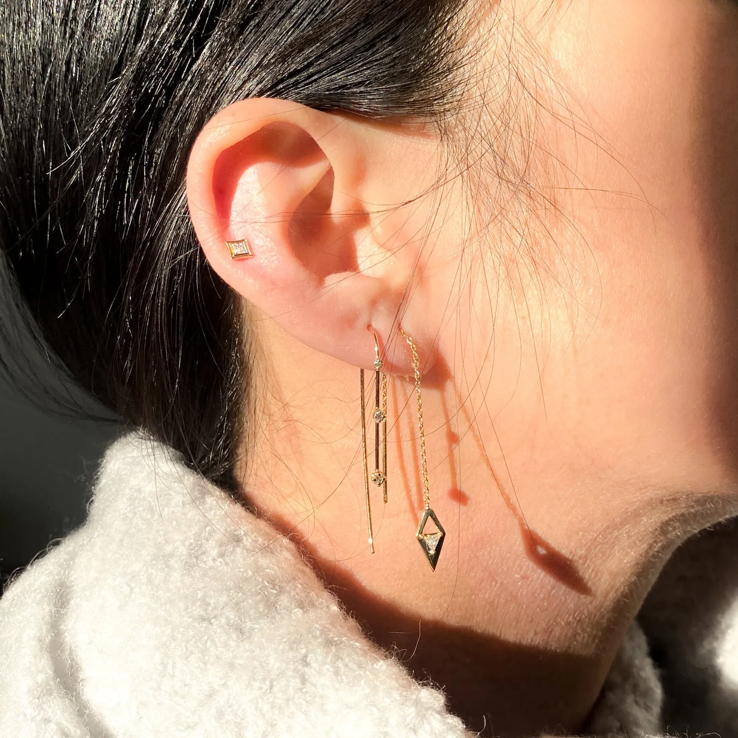 Graduated Three Prong Diamond Wire Earrings