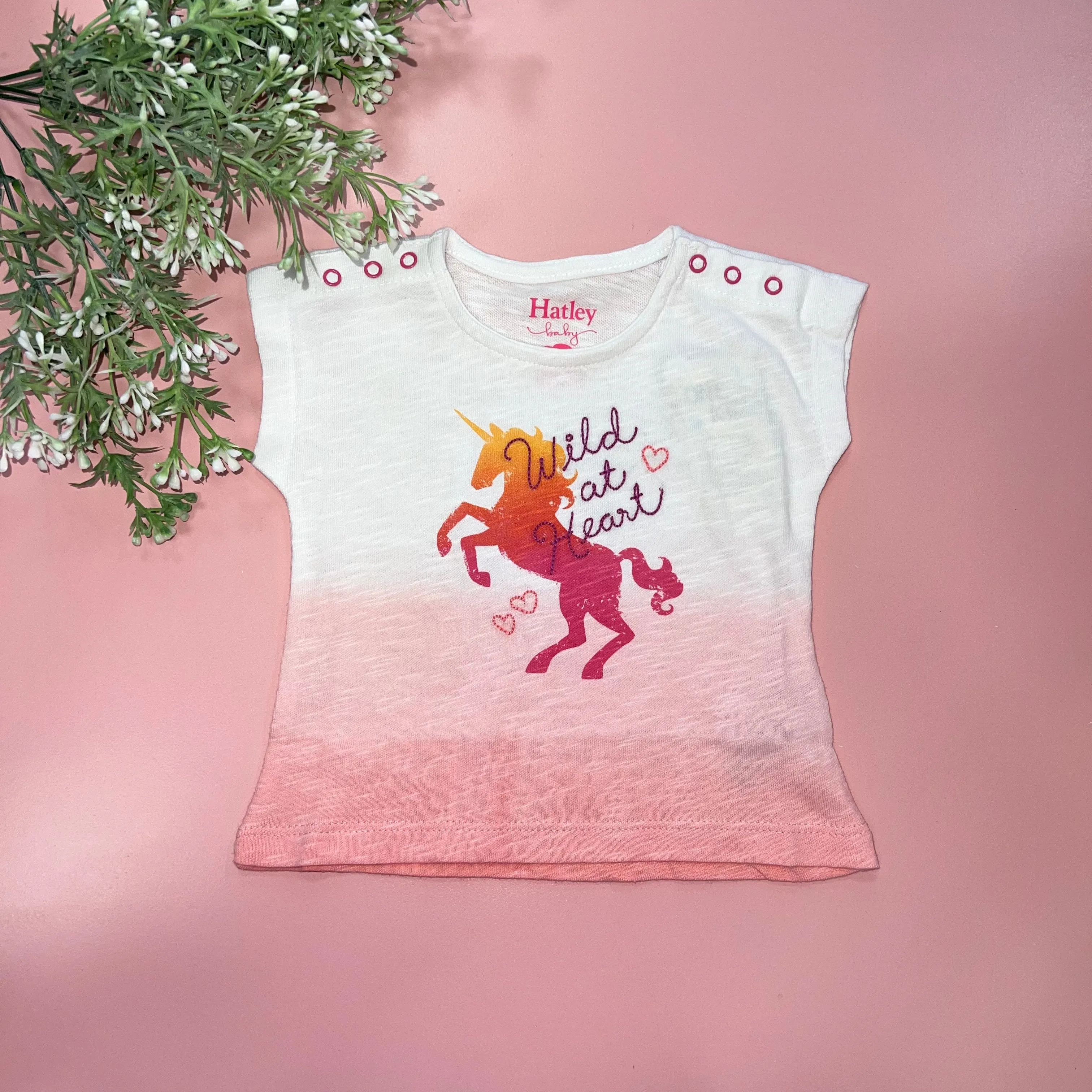 Hatley Baby Girls Dip Dye Unicorn Snap Shoulder Tee