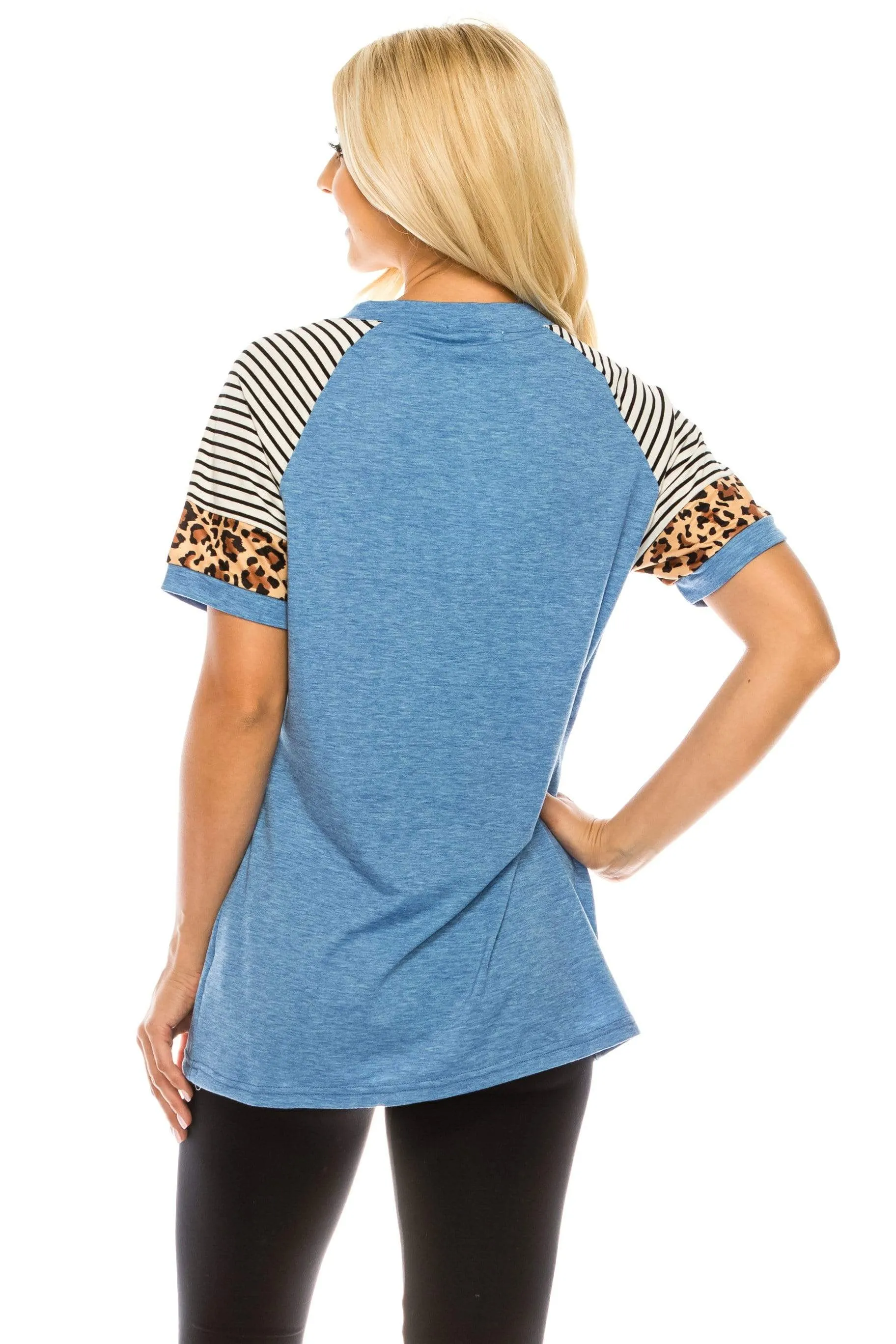 Haute Edition Women's Crew Neck Color Block Leopard Top. Plue Sizes Available