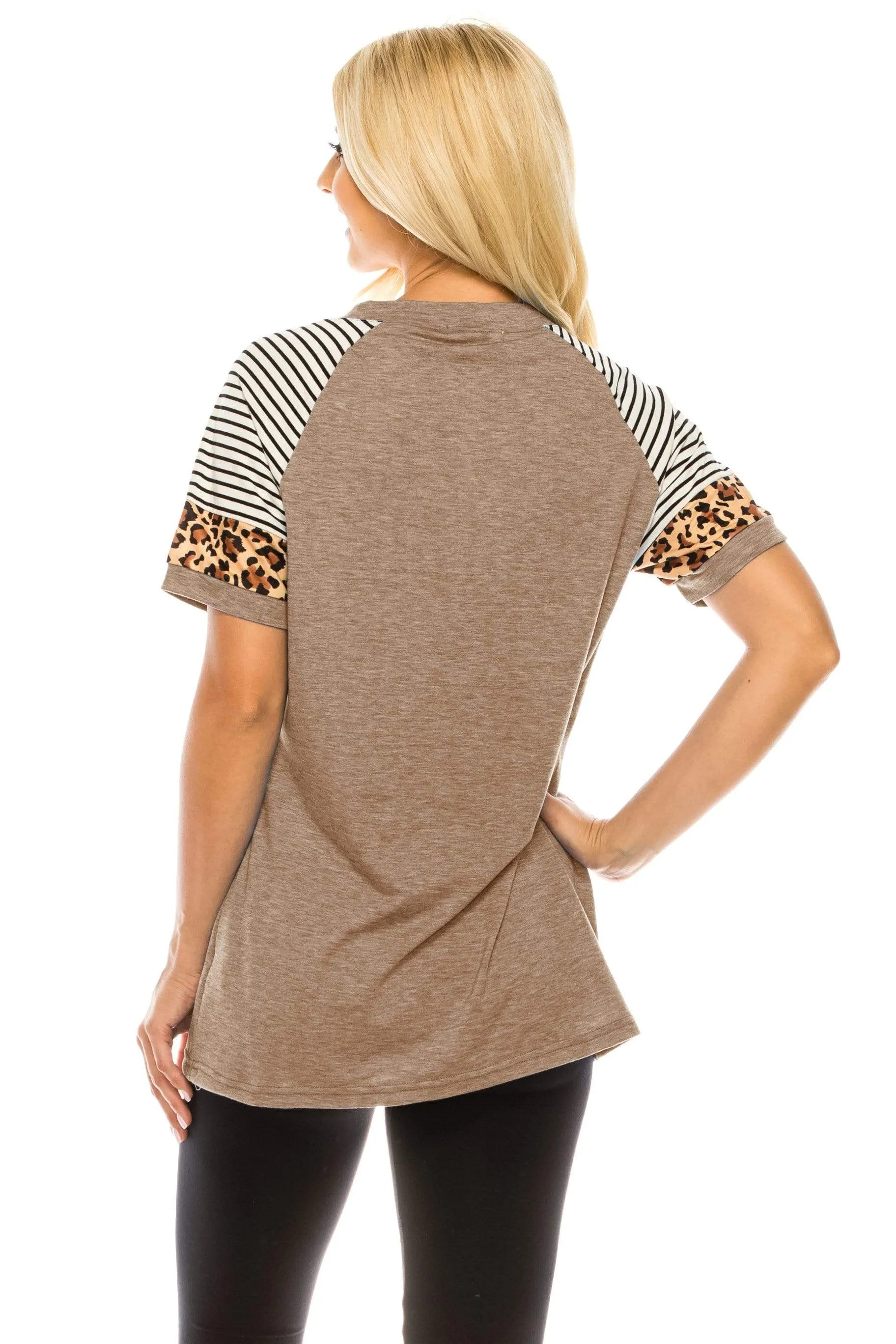 Haute Edition Women's Crew Neck Color Block Leopard Top. Plue Sizes Available