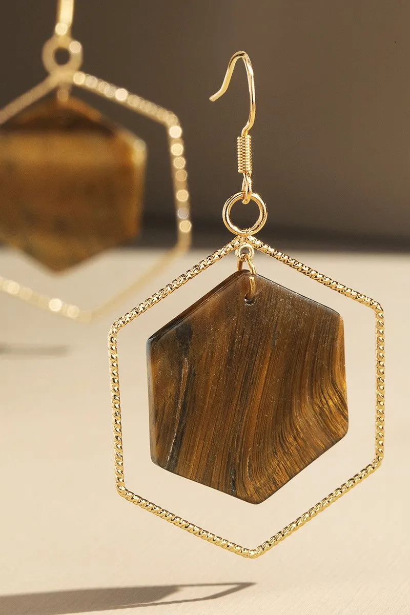 Hexagon Stone Earrings