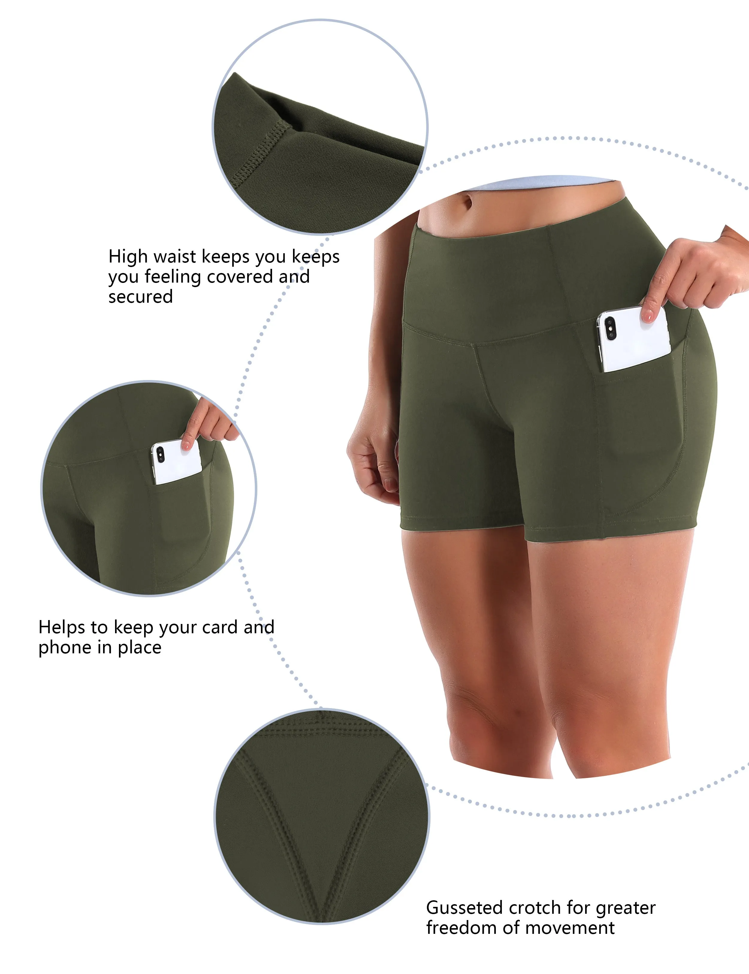 High Waist Side Pockets Yoga Shorts green