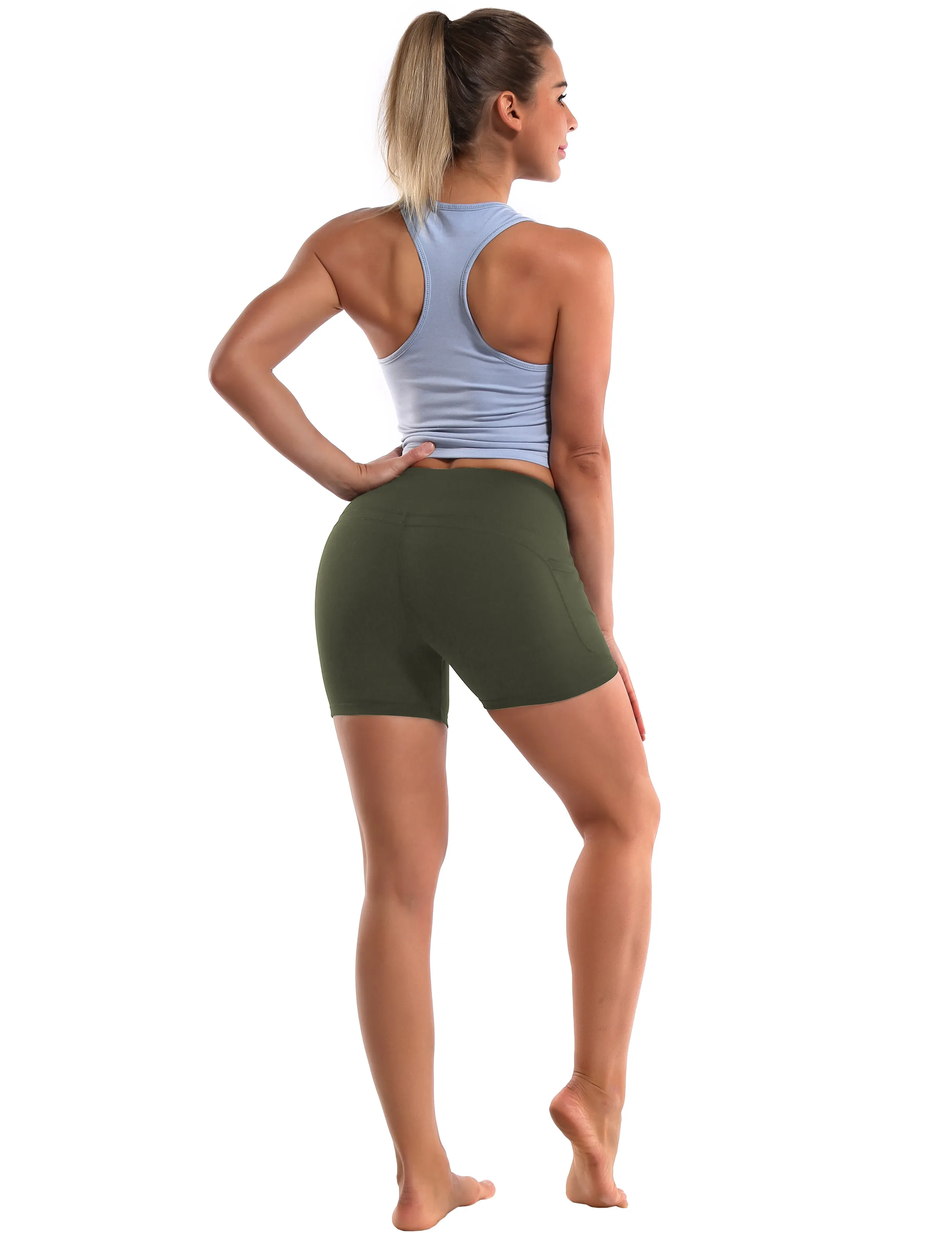 High Waist Side Pockets Yoga Shorts green