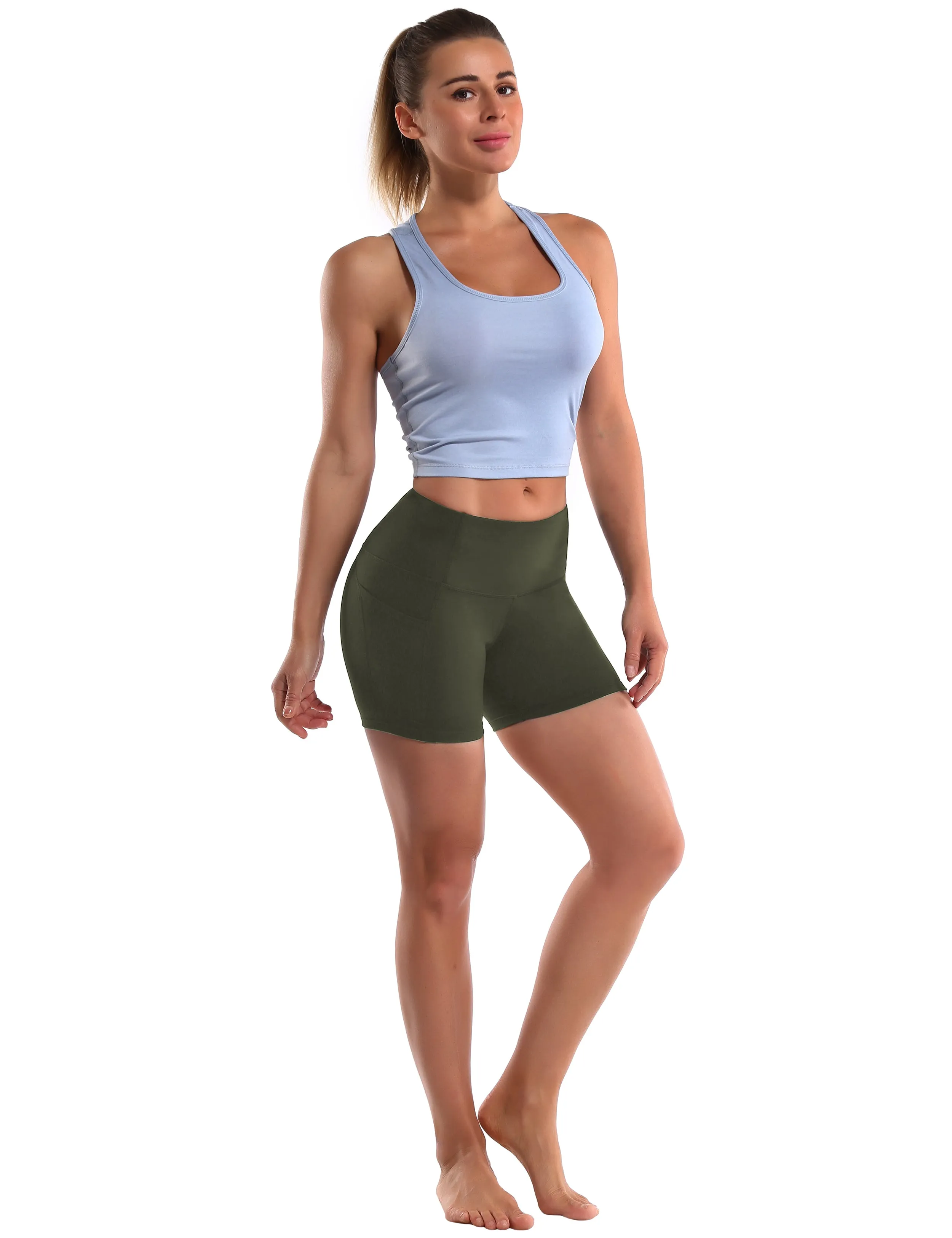 High Waist Side Pockets Yoga Shorts green