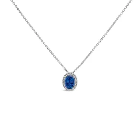 Irisa by Martin Binder Oval Montana Sapphire & Diamond Halo Necklace