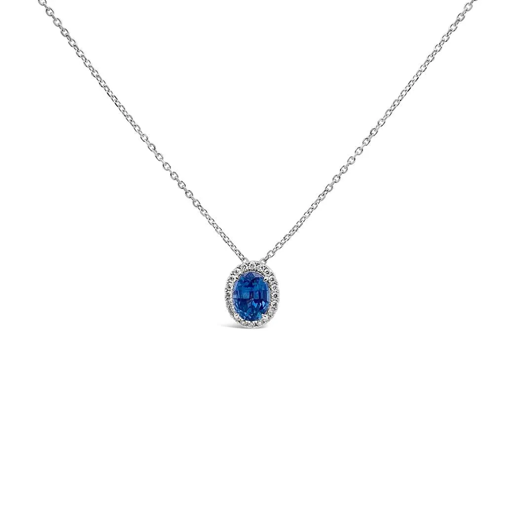 Irisa by Martin Binder Oval Montana Sapphire & Diamond Halo Necklace