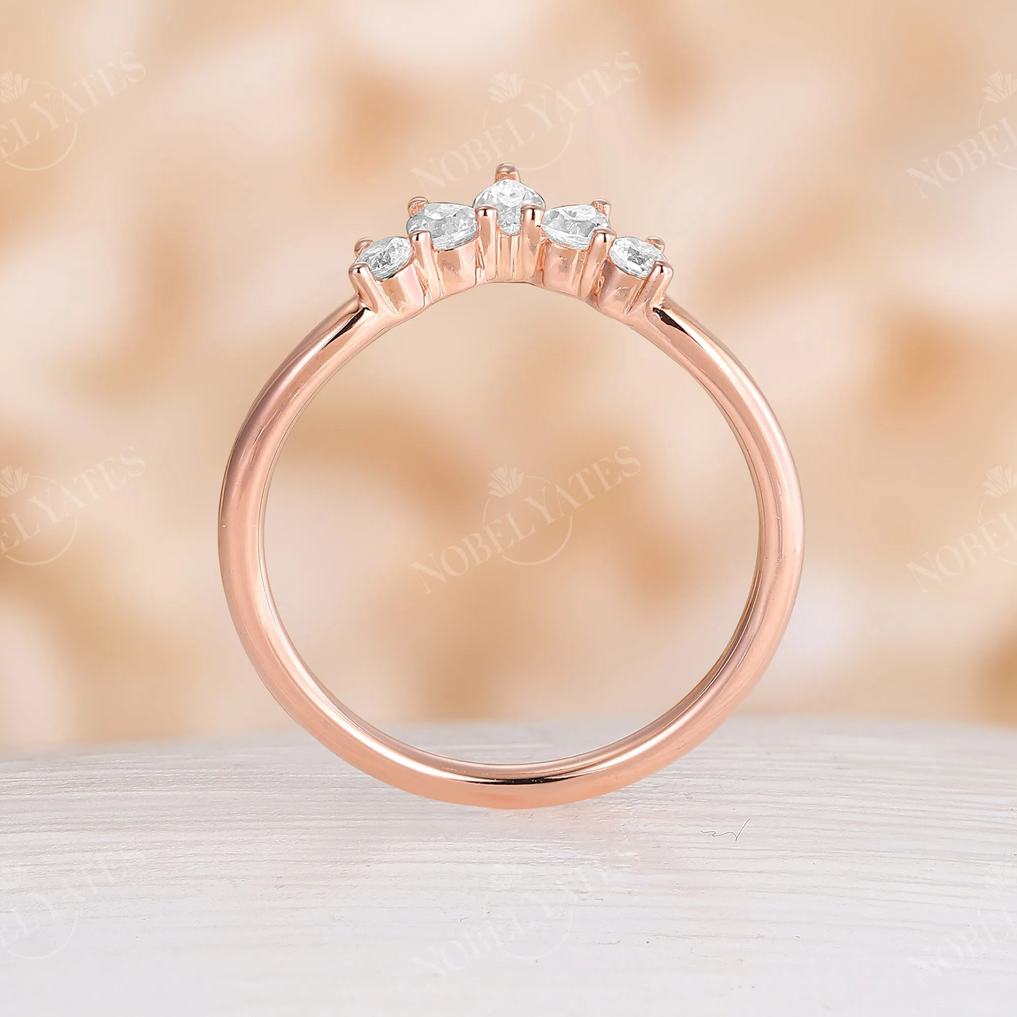 Marquise Cut Moissanite Vintage Curved Wedding Band Rose Gold