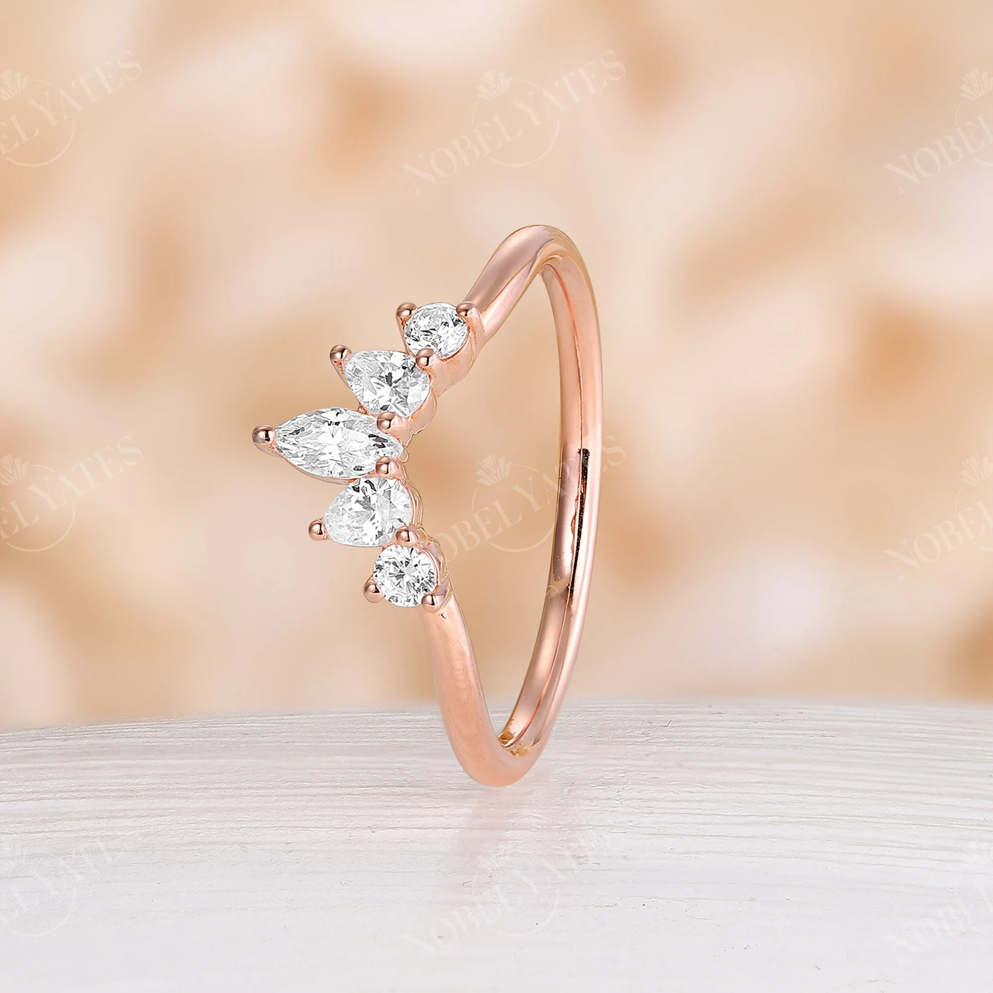 Marquise Cut Moissanite Vintage Curved Wedding Band Rose Gold