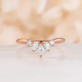 Marquise Cut Moissanite Vintage Curved Wedding Band Rose Gold