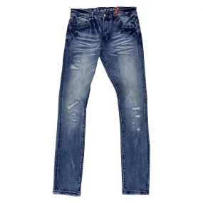 Men's Distress Jeans In Med Blue