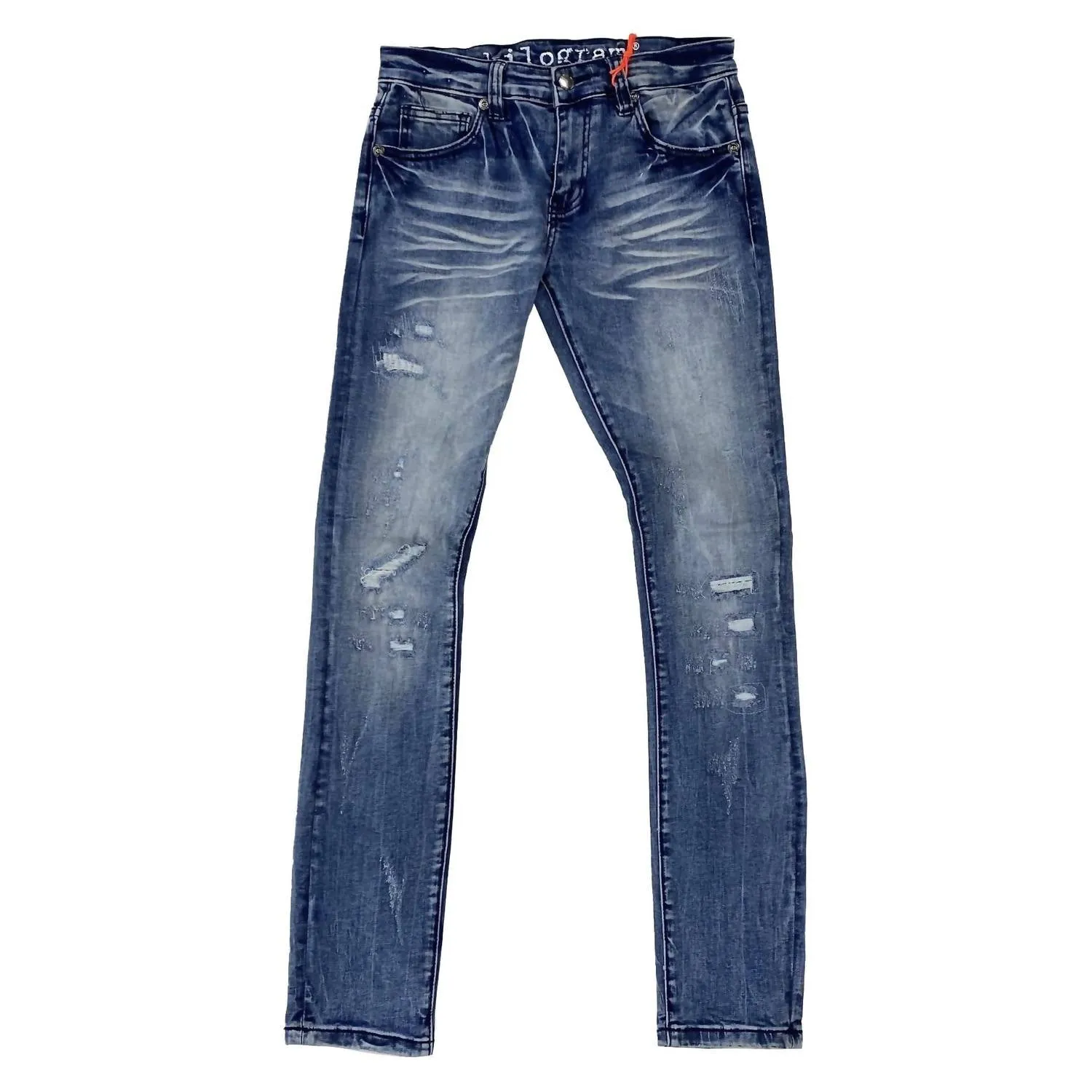 Men's Distress Jeans In Med Blue