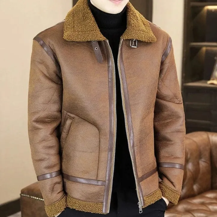 Men's Winter Motorcycle Leather Jacket – Plus Velvet Padded, Fur-Lined Warm Casual Overcoat