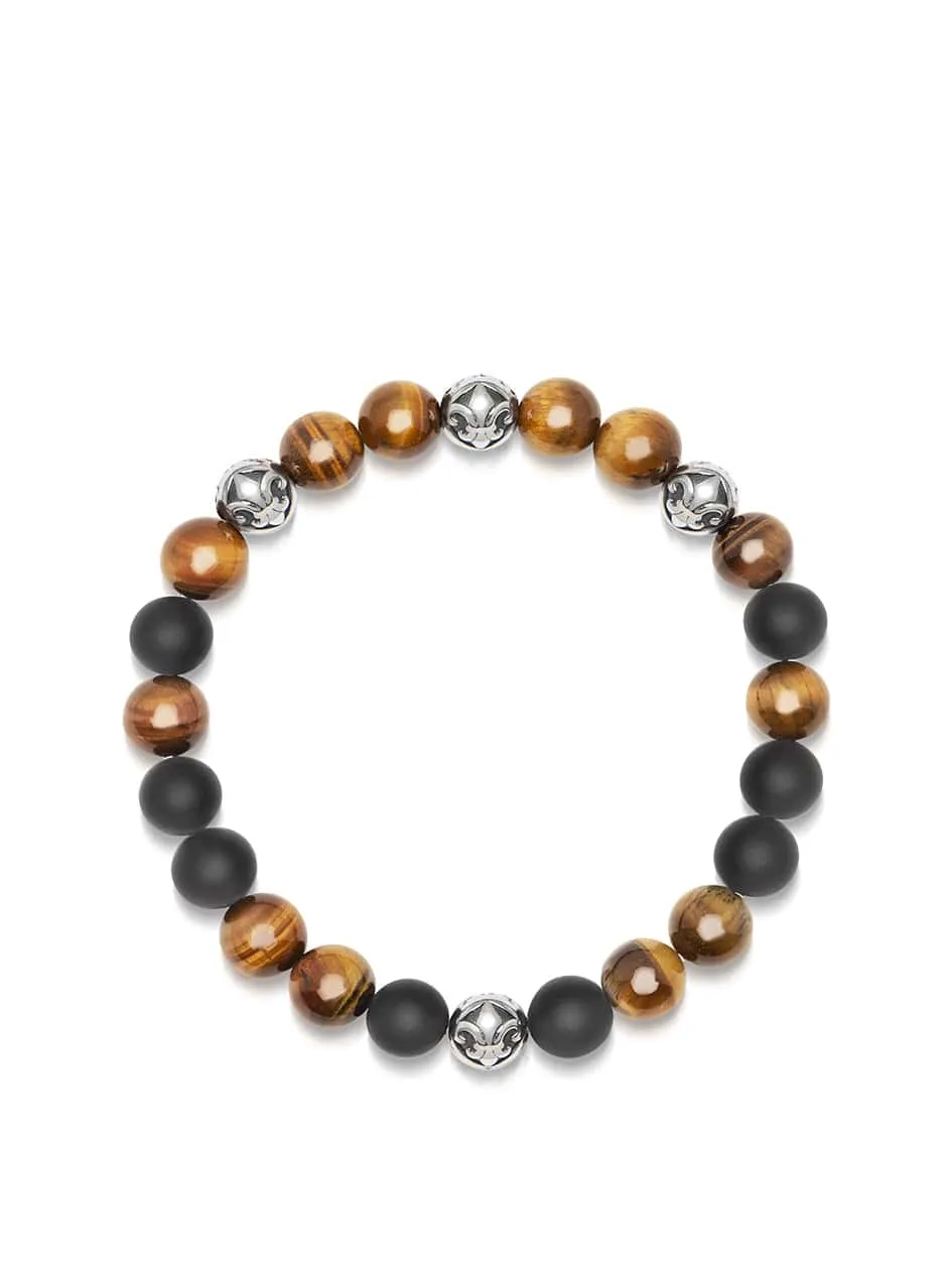 Men's Wristband with Brown Tiger Eye and Matte Onyx