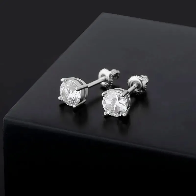 Moissanite Diamond Stud Earrings in White Gold