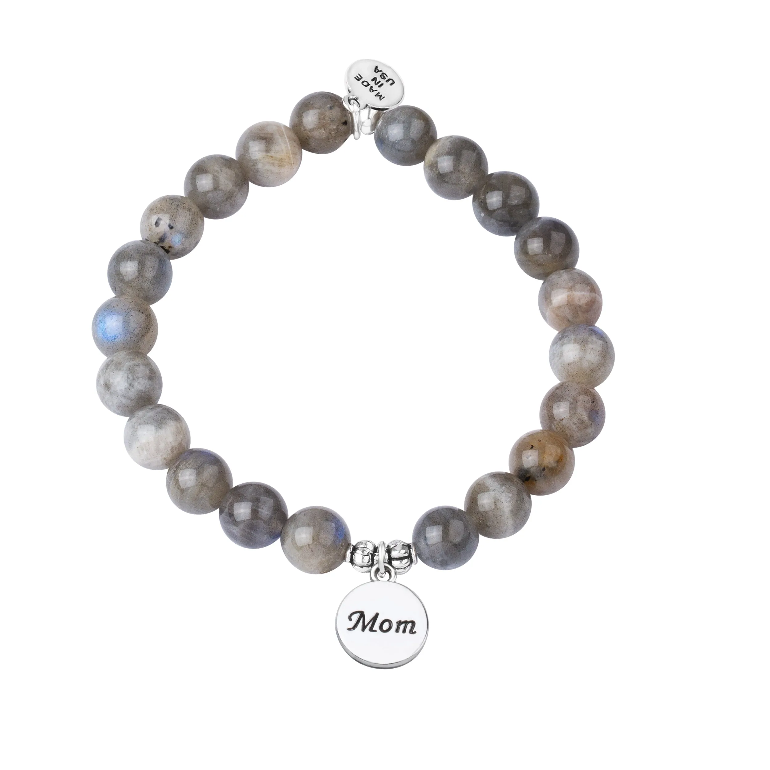 Mom | Stone Beaded Charm Bracelet | Labradorite