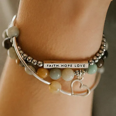 Mom | Stone Beaded Charm Bracelet | Labradorite