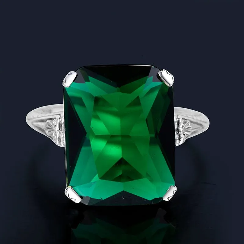 New Geometry Vintage Emerald Ring - 925 Sterling Silver