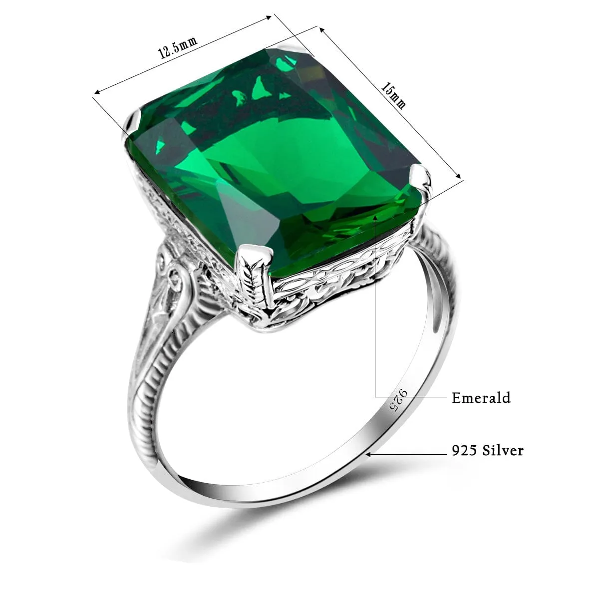 New Geometry Vintage Emerald Ring - 925 Sterling Silver