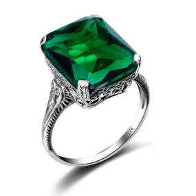 New Geometry Vintage Emerald Ring - 925 Sterling Silver