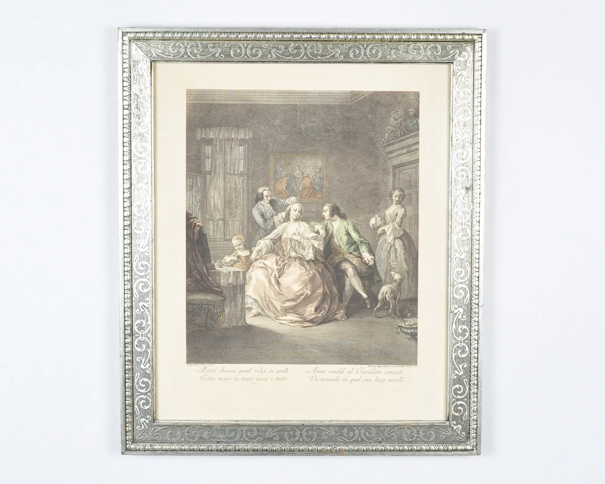 Ornate Silver Framed La Beauty Charles Joseph Flipart 1721 - 1797 Hairdressing Barber Printing Xixth-Hand Colored Engraving-Gift for Art Collector