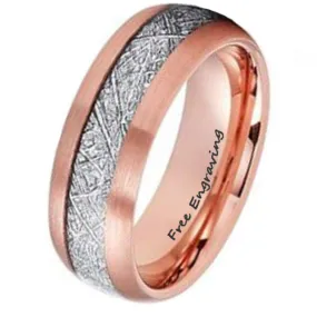 Personalized Men's Tungsten Wedding Ring - Meteorite Inlay 14k Rose Gold Ip