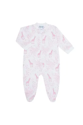 Pink Giraffe Print Zipper Footie