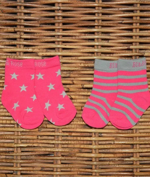 Pink Star Socks 2 pack, Stl 0-12 mån