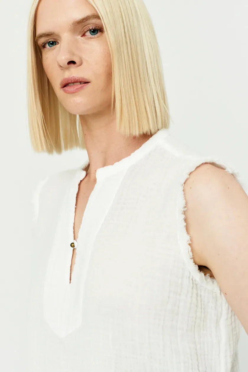 RAQUEL ALLEGRA Washed White Abiquiu Gauze Desert Top