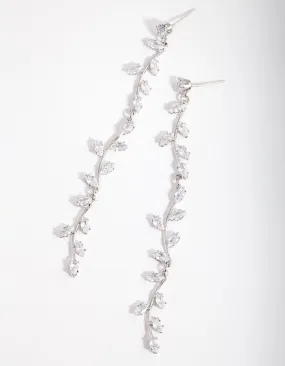 Rhodium Cubic Zirconia Bendy Vine Drop Earrings