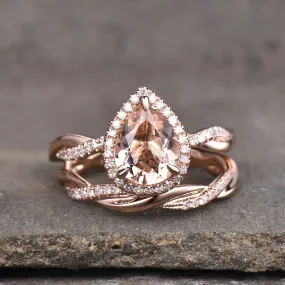 Rose Gold Vintage Pear Cut Twist Bridal Ring in Sterling Silver