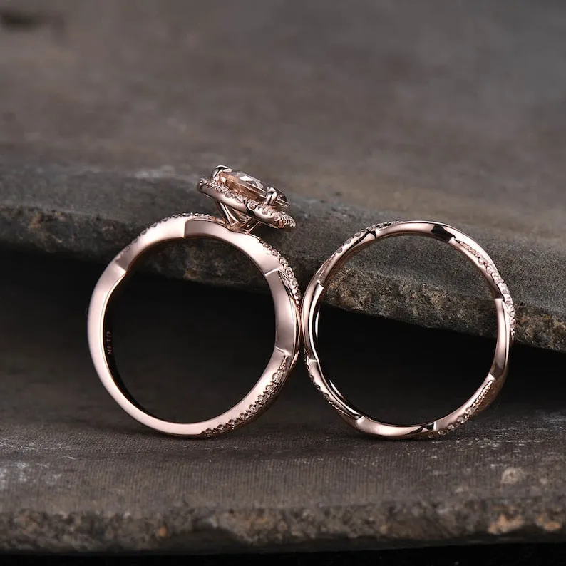 Rose Gold Vintage Pear Cut Twist Bridal Ring in Sterling Silver