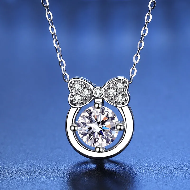 S925 Sterling Silver Ribbon Moissanite Necklace