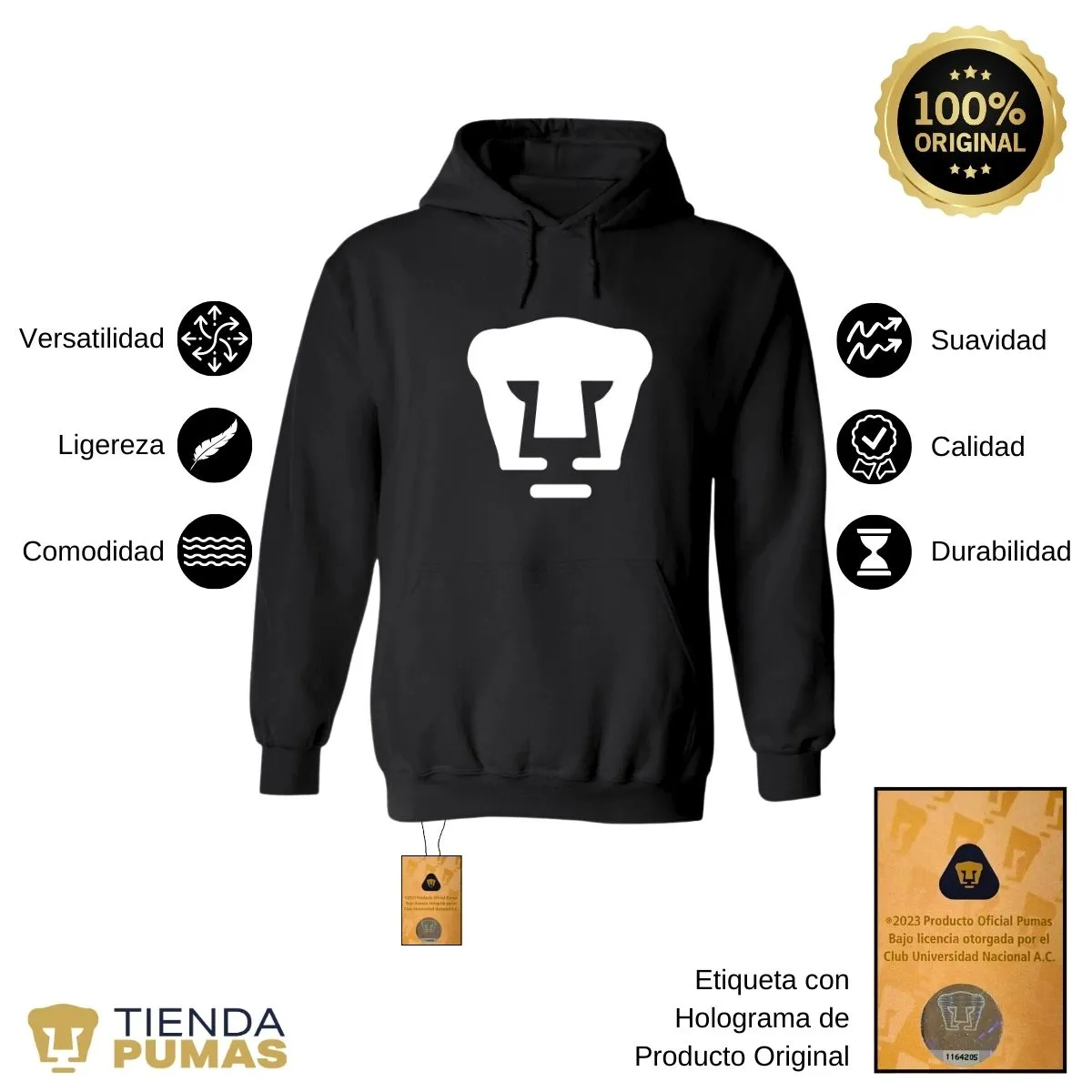 Sudadera para Mujer Hoodie Pumas UNAM Logo Blanco