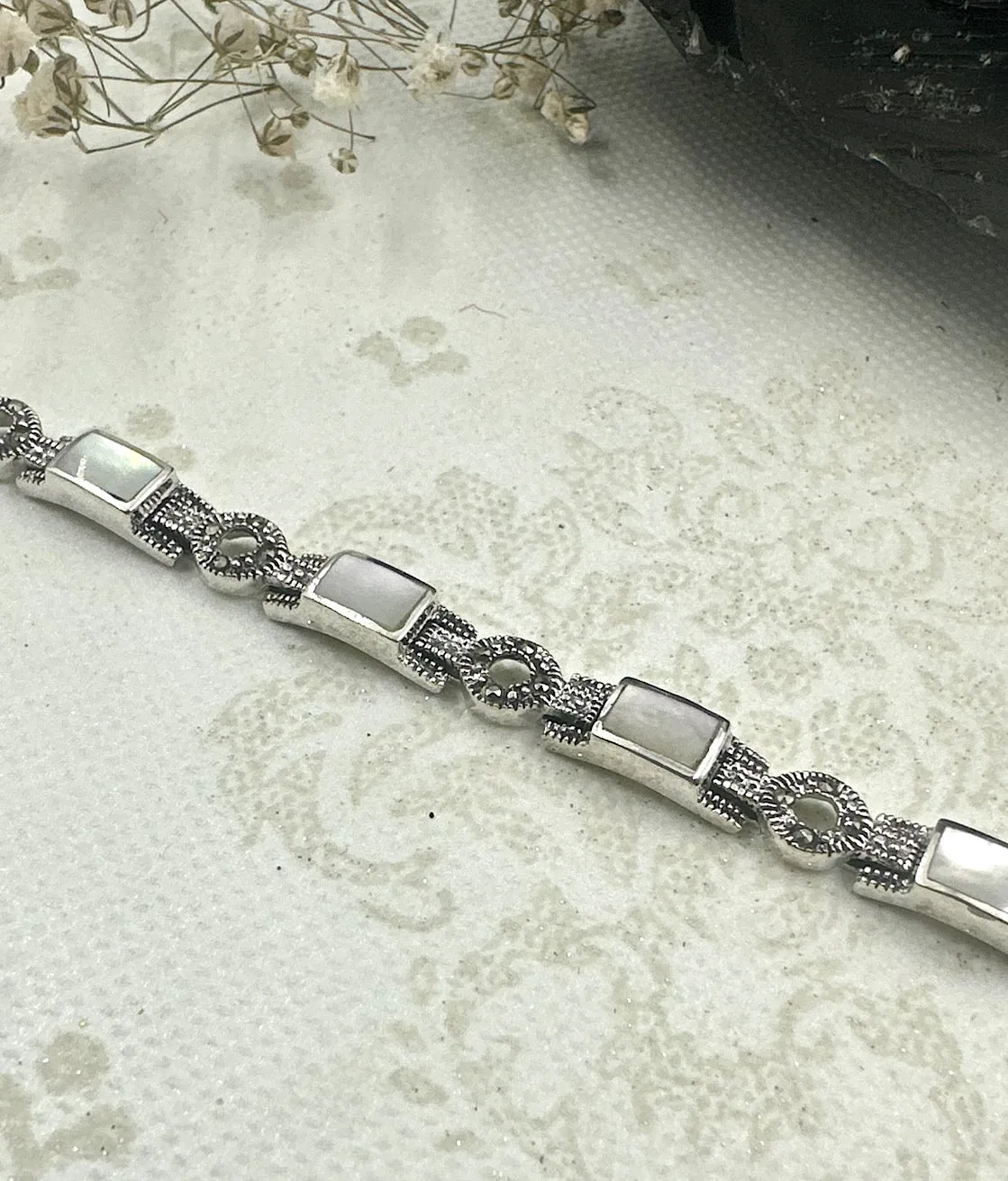 The Silver Marcasite Bracelet ( Mother of Pearl)