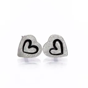 Tiny Stamped Sterling Silver Heart Stud Earrings, Ready to Ship