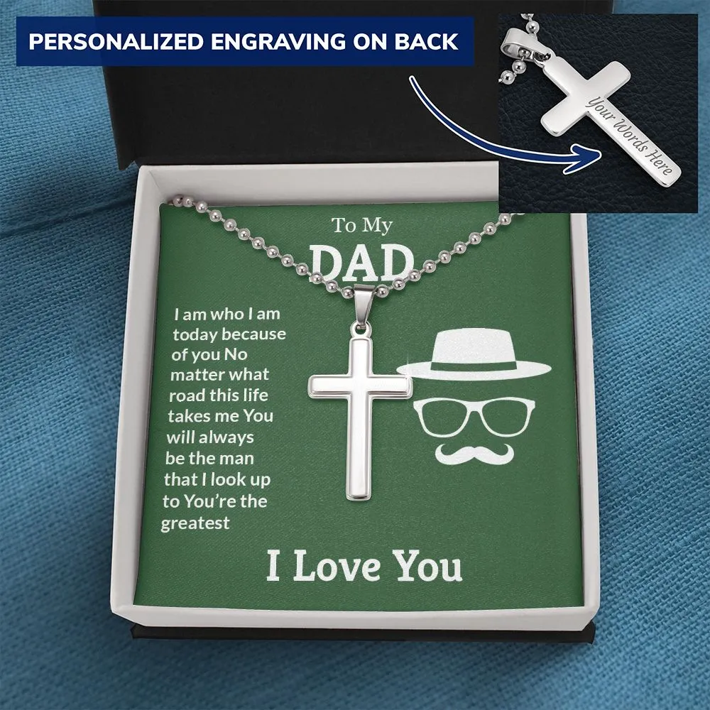 To My Dad Necklace - Personalized Stainless Steel Cross Necklace