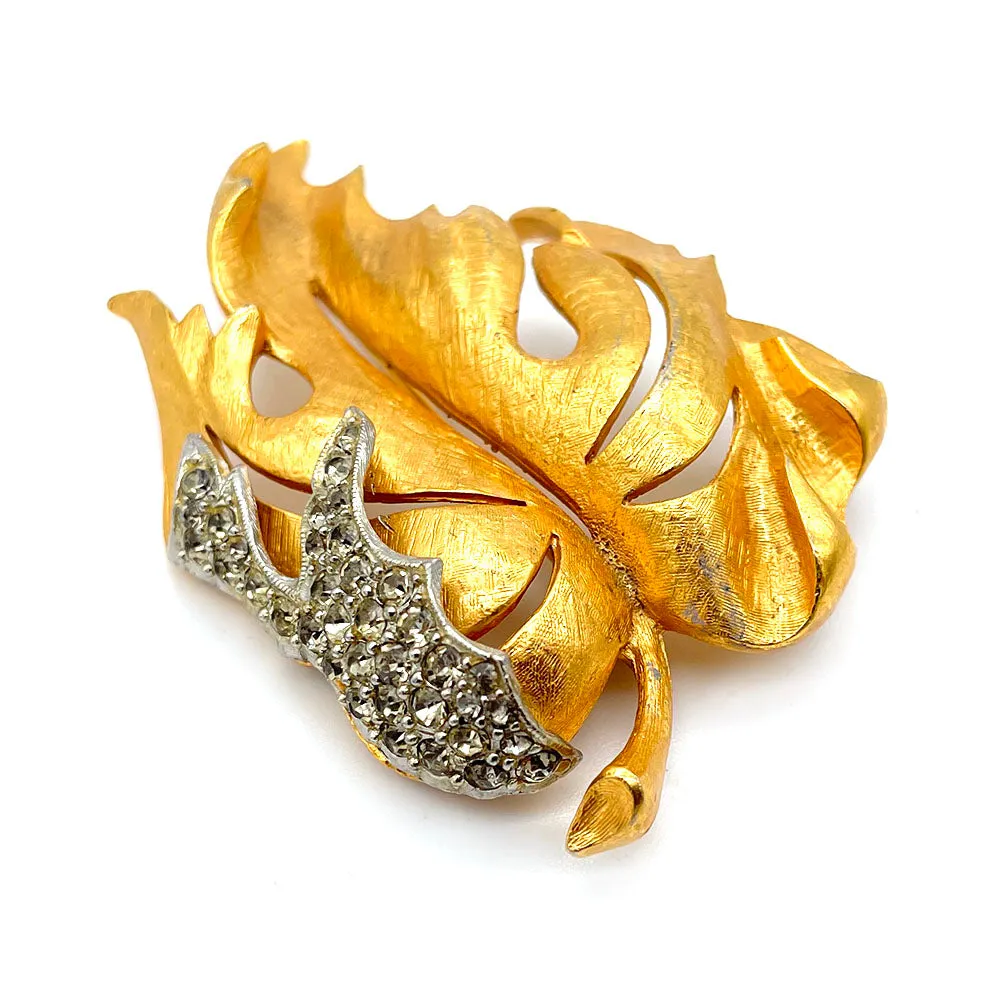 【USA輸入】 ヴィンテージ FLORENZA リーフ ビジュー ブローチ/Vintage FLORENZA Leaf Bijou Brooch