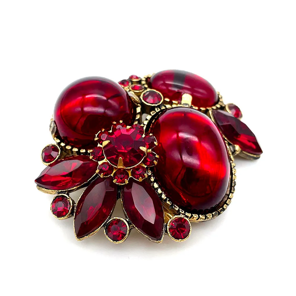 【USA輸入】ヴィンテージ ガーネットレッド ビジュー ブローチ/Vintage Garnet Red Bijou Brooch